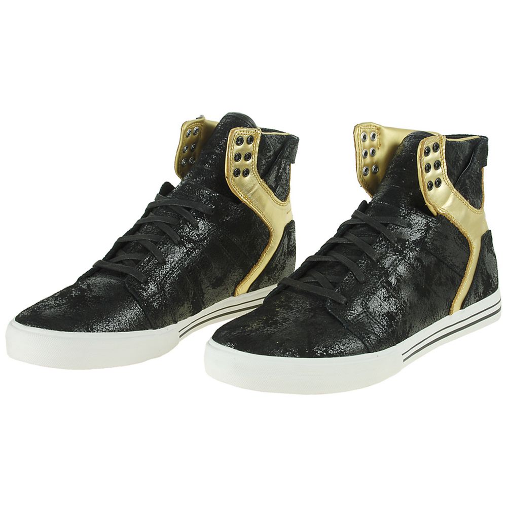 Baskets Montantes Supra SkyTop NS Noir Doré Distressed Black/Glod Homme | UFE-48243282